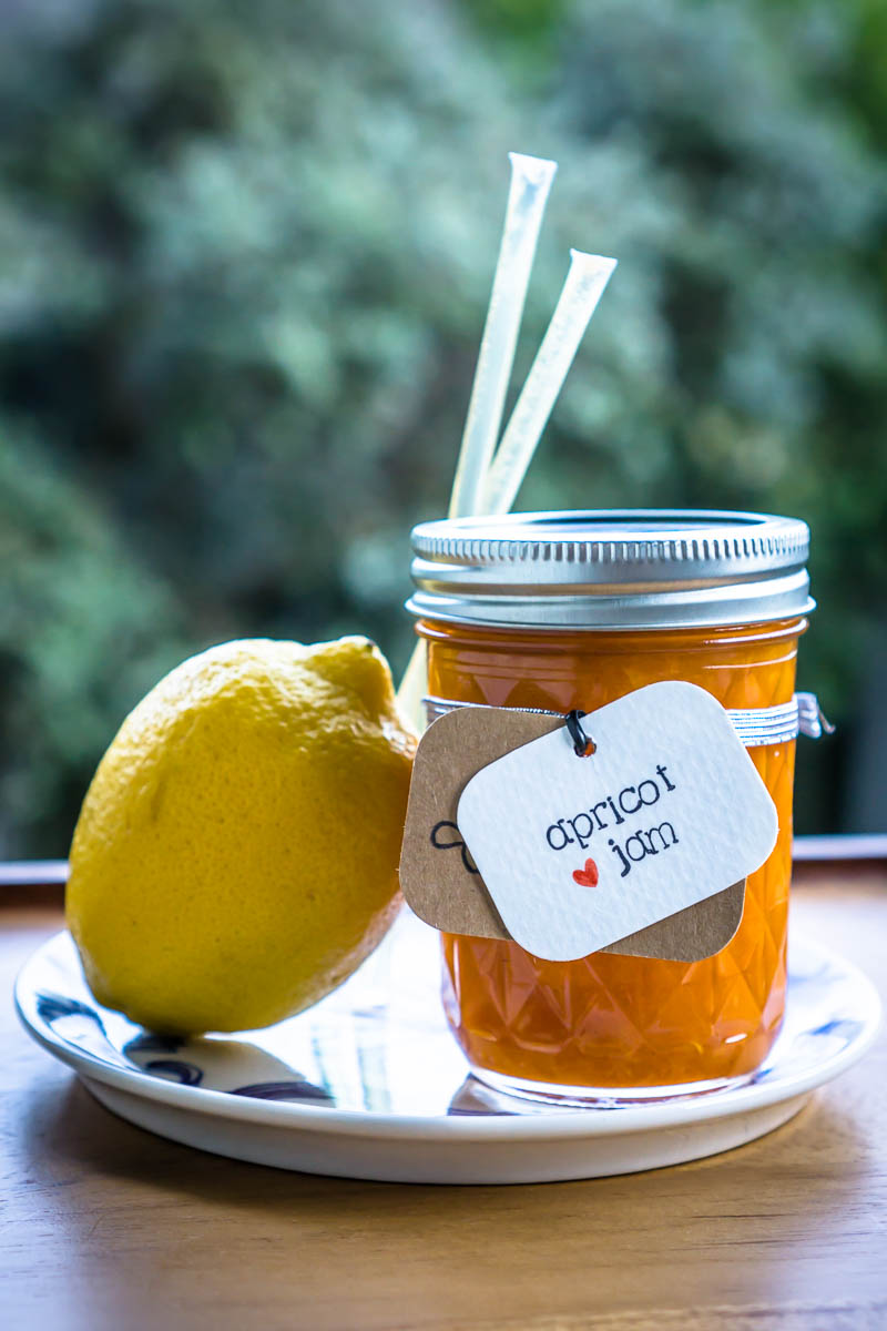 organic ingredients for apricot jam (apricots, lemon, honey)